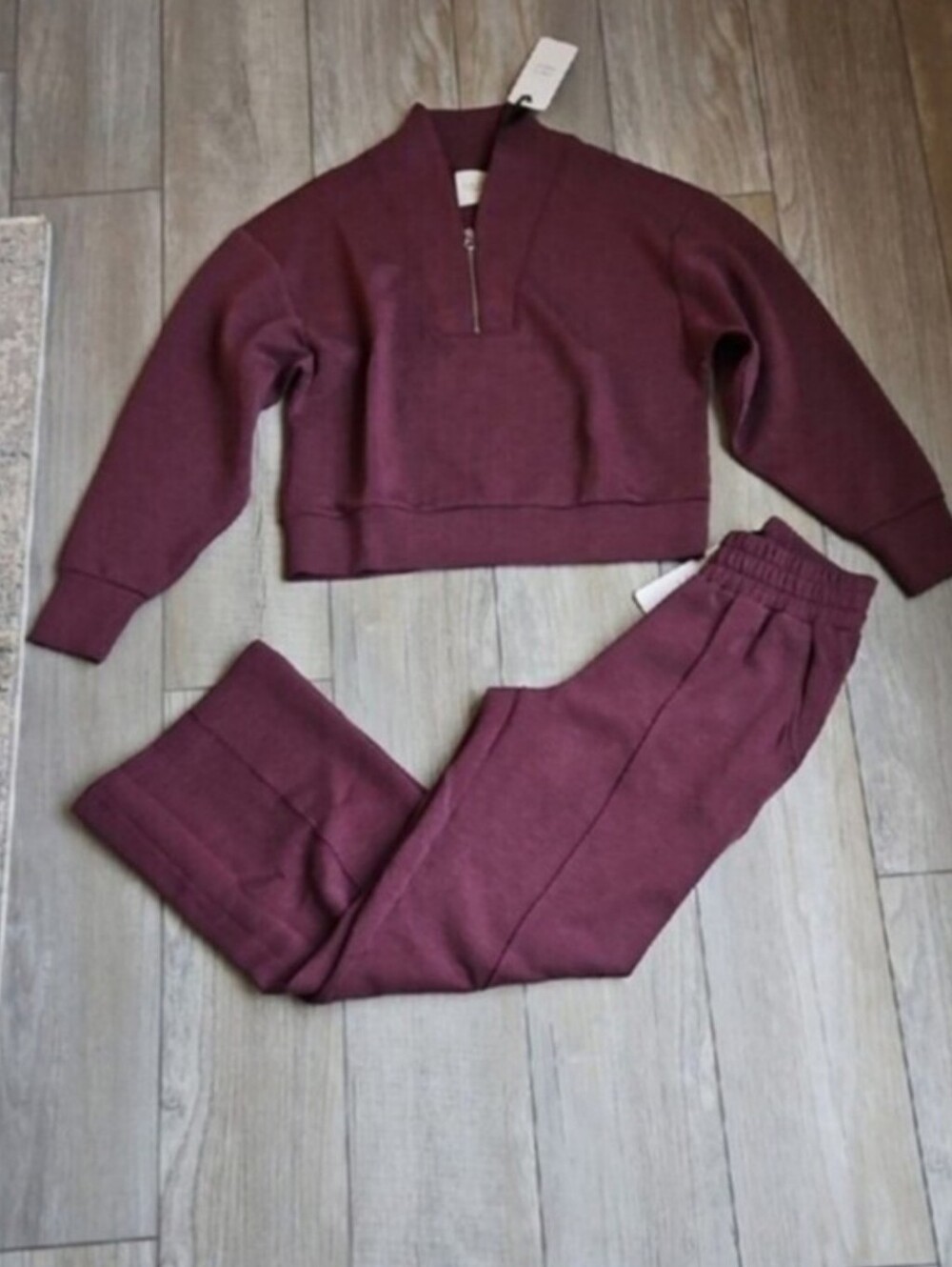 Varley Women's Maroon Zip-Neck Sweater Set